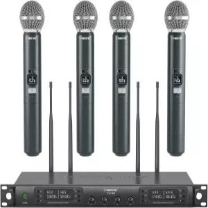 페닉스 프로 무선 마이크 시스템 쿼드 채널 4x40 UHF 주파수 오토 스캔 328피트 장거리 노래 교회 노래방을