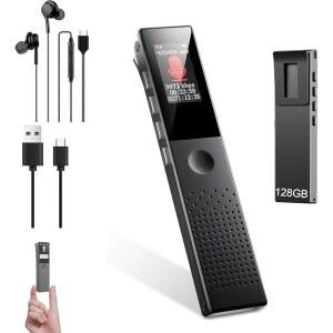 128GB 디지털 음성 녹음기 재생 AI 녹음 보호 강의 작동 원터치 회의 인터뷰 수업 비밀번호 포함 MP3 활성화 USB 소음 감소 플레이어