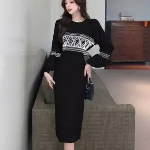 하객원피스 에스닉 하체커버 플리츠 스커트 롱 니트 원피스