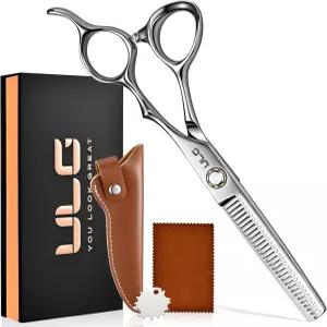 ULG 프로페셔널 헤어 묽은 가위 6.9인치 일본산 440C 스테인리스 스틸 32-치아 텍스처링 손으로 만든