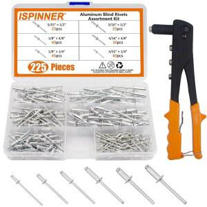 ISPINNER 225PCS 모음 사이 핸드 알루미늄 도구 키트 듀티 블라인드 리벳 헤비