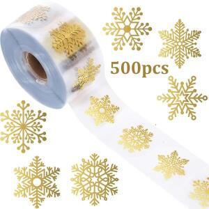 500pcs롤 황금 눈송이 크리스마스 스티커 투명 자가접착 장식  DIY 공예 스크랩북 용품