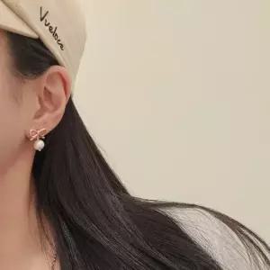 S5012 여성 진주 리본 디자인 은 귀걸이 데일리 이어링 실버925 은귀걸이 귀걸이
