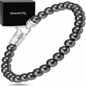MagnetRX 헤마타이트 마그네틱 팔찌 최대 강도 스톤 남녀용 우아한 구슬 클래식 스몰