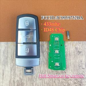 3버튼 하프  433mhz ID48 칩 FCCID:3C0959752BA 폭스바겐/VW 파사트 B6 3C B7 마고탄 CC용 자동차 키 리모