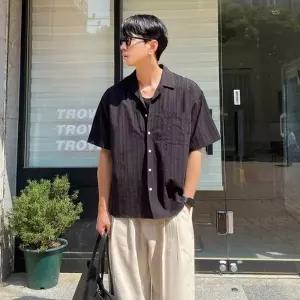 남자오버핏반팔셔츠 오픈카라 화이트 블랙 남자여름셔츠