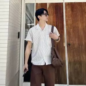스트라이프 남자반팔셔츠 남자여름셔츠 링클프리 오픈카라