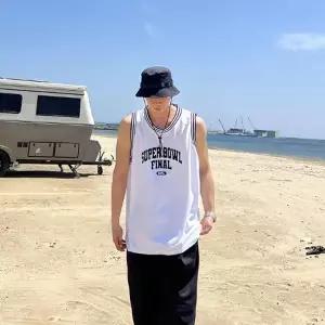 [YULL]남자 오버핏 나시 져지 레터링 농구 헬스나시 여름 휴양지룩 남자민소매
