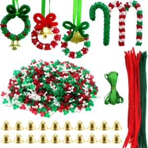 히펀우 570 PCS 크리스마스 구슬 장식 키트 공예 트리 걸이용 파이프 클리너가 있는 플라스틱 삼각형