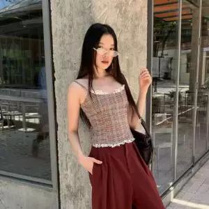 볼사스 여성 캐주얼 가을 빈티지 조끼 스파이시 체크 레이스 나시 ADOR3