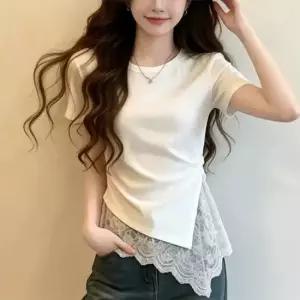 [아리엘스타일]레이스레이어드 여리실루엣 페미닌탑 드에던슬림티