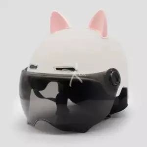 고양이 헬멧 스쿠터 오토바이 커플 핑크 하이바 반모 바이크
