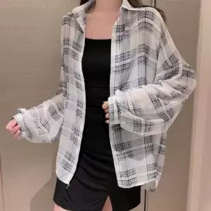여자 데일리 캐주얼 여름 체크 루즈핏 셔츠