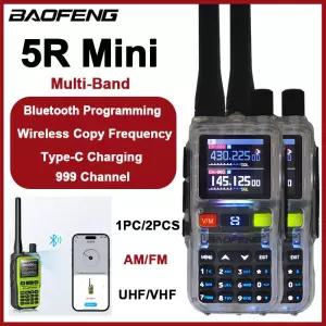 2개 신형 바오펑 UV 5R 미니 무전기 5W 블루투스 멀티밴드 무선 복사 주파수 AM FM 타입C 햄 2웨이 캠핑