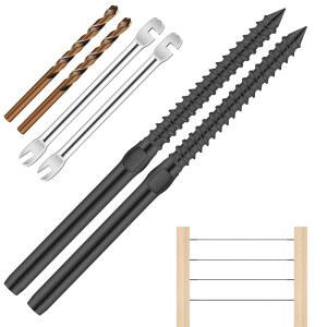 60팩 블랙 T316 스테인리스 스틸 오른손 및 왼손잡이 나사산 스웨이지 랙 나사(1/8인치 데크 케이블 난간 키트, 렌치가 있는 데크용 와이어 난간 키트, DIY 우드 발스터)