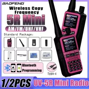 /2개입 바오펑 UV 5R 미니 무전기 핑크 블루투스 프로그래밍 VHF UHF 5W AM FM 대형 화면 USBC 충전기 채널