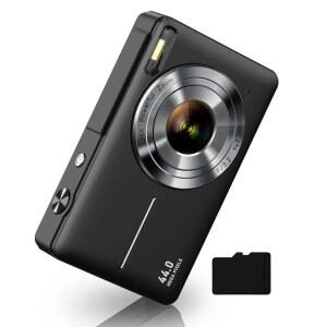 디지털 카메라, FHD 1080P 디지털 포인트 및 촬영 카메라, 16배 줌 안티 쉐이크, 32GB 카드, 남아 여아용 컴팩트 소형 카메라, 블랙