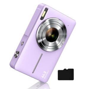 디지털 카메라 FHD 1080P, 캠코리 포인트 및 촬영 디지털 카메라, 16배 줌 안티 쉐이크, 32GB 카드, 남아 여아용 컴팩트 소형 카메라, 퍼플