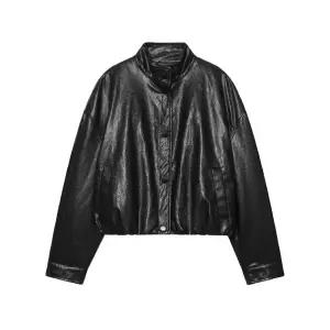 타노스여자 데일리룩 자켓 가죽 가을 하이넥 라이크 파일럿 코트 KUK3