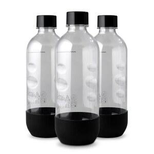 소다스트림용 탄산 스파클링 물병 교체 - 1리터, BPA 프리 및 누수 방지(Fizzi, 원터치, 제트, 소스, 플레이, 제네시스, 파워 모델과 호환) - 3팩(블랙)