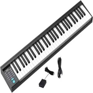전자 키보드 61키 디지털 풀사이즈 가중치 MIDI 내장 스피커 전기 피아노 지속적인 페달 및 전원 공급이
