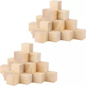 LEXININ 60 PCS 2인치 작은 나무 큐브 미완성 블록 공예용 빈 사각 DIY 프로젝트