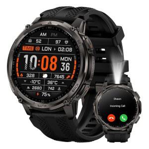 LED 손전등이 장착된 남성용 KOSPET 탱크 T4C 스마트 워치, 1.5 u201D AMOLED 디스플레이, 듀얼 밴드 GPS & 컴퍼스, 50일 배터리, 24/7 심박수 / 수면 모니터, 50m 방수, 블루투스 통화 / 워키토키