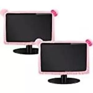 Hoteam 2pcs 2734 카와이 컴퓨터 모니터 커버 고양이 귀 핑크 털 탄력 먼지 귀여운 책상 액세서리 방진