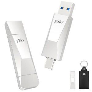 ySky 256G USB 3.2 SSD 솔리드 스테이트 플래시 드라이브, 500MB/s 고속 USB C+ USB A 3.2 Gen2 엄지 드라이브, USB-C iPad용 2in1 포토 스틱 / Android Phone, 노트북, Mac, 태블릿 키체인 가죽 케이스