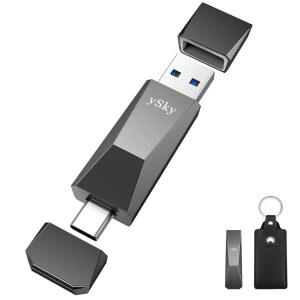 ySky 256GB USB 3.2 솔리드 스테이트 플래시 드라이브 1000MB /s 고속 USB C+ USB 3.2 Gen2 듀얼 인터페이스 엄지 드라이브, iPhone15 /15 Plus /15 Pro /15 Pro Max /USB-C 휴대폰, 노트북, Mac용 USB C 메모리