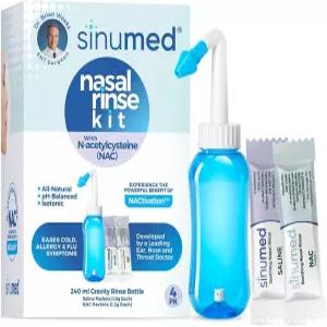 시누메드 시누린 헹굼 NAC와 식염수가 포함된 4PK 코 패킷 Neti Pot 대신 그라비티 린스 병 울혈 감기