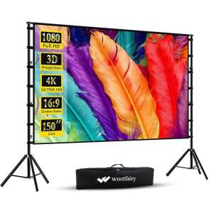스탠드가 있는 프로젝터 휴대용 4K 화면 접이식 150인치 HD 화면 프로젝션 우트페어리