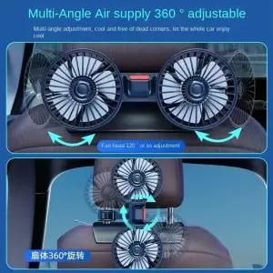 12V/24V 차량 시트 헤드레스트 환풍기 3단계 USB 충전식 뒤쪽 듀얼 헤드 팬 360도 회전 자동차 세단용