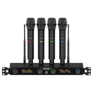 MELLONARE 4채널 무선 마이크 시스템, UHF 랙마운트 가능한 세트, 4배 10 주파수, 260피트 범위, 노래, 노래방, 교회, DJ, 파티를 위한 다이내믹 핸드헬드 (MWM-41F)