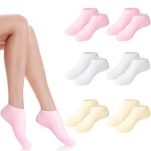 잰지너 6쌍 건조한 발 여성용 실리콘 양말, 보습 풋 마스크 각질 제거 갈라진 발뒤꿈치용 스파 젤 거친 피부를 부드럽게 하고 페디큐어 케어