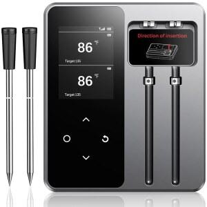앱 컨트롤이 있는 무선 육류 온도계, 듀얼 스마트 6개의 LCD 읽기, 블루투스 모니터링 알림 및 그릴, 오븐용 디스플레이, 0.5S 바베큐, 1.8M(600피트) 실시간 프로브 센서, IP67 방수 범위, 즉시