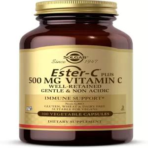 솔가 에스터-C 플러스 비타민 C 500mg (아스코르베이트 복합체) 100가지 식물성 캡슐 - 순하고 비산성 및