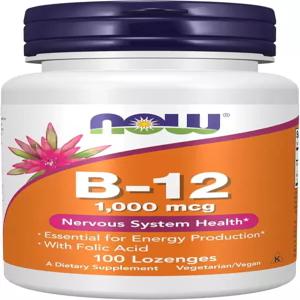 NOW 보충제 엽산이 함유된 비타민 B-12 1 000mcg 신경계 * 씹을 수 있는 로젠 100개