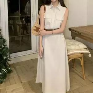 [의류] 민소매 셔츠 원피스 허리벨트 롱 원피스 여름 데일리룩