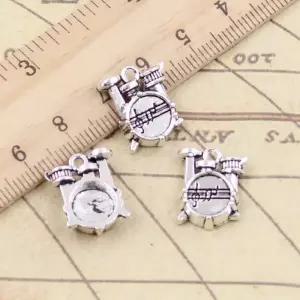 10pcs 매력 드럼 키트 뮤지컬 세트 16x14x4mm 티베트어 청동 실버 컬러 펜던트 골동품 보석 만들기 DIY
