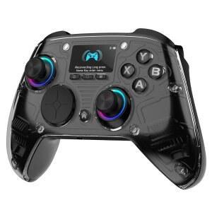 AOC PC 컨트롤러 u2014 인터랙티브 스크린 무선 컨트롤러, PC /스위치 2 /iOS /안드로이드, 홀 이펙트 조이스틱 및 트리거, RGB 조명, 조절 가능한 진동 /터보, 1000mAh 배터리(블랙)와 호환됩니다