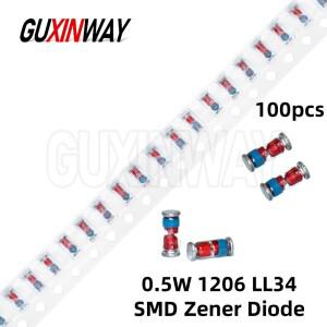 100개 0.5W 1206 LL34 SMD 제너 다이오드 2V 2.7V 3V 3.3V 5.V 6.2V.5V 8.2V 10V 15V