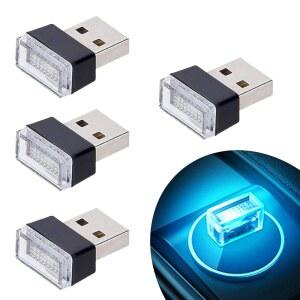 페브리톨드 4Pcs 아이스 블루 USB 자동차 실내 분위기 램프, 자동차 장식용 유니버설 미니 LED USB 조명, 조명