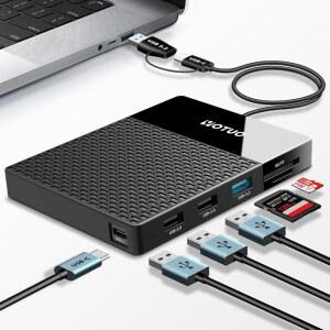 YOTUO 1TB 외장 하드 드라이브, USB C 멀티포트 허브 HDD 7-in-1, USB 3.0, SD /TF 카드 리더, 도킹 스테이션, Windows, Mac, Android, TV, iPhone 15 /16 /17, 노트북, 데스크탑, PC용 다기능 HDD