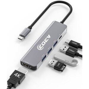 USB C 허브 멀티포트 어댑터 USB A 3.0 5Gbps 데이터 포트, USB A 2.0 2배, PD 100W 충전, PC, 데스크톱, Mac Book Air pro Dell 등을 위한 타입-C-HDMI 어댑터 4K@30Hz 데이터 포트(실버)