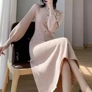 [의류] 여자 터틀넥 니트 긴팔 롱원피스