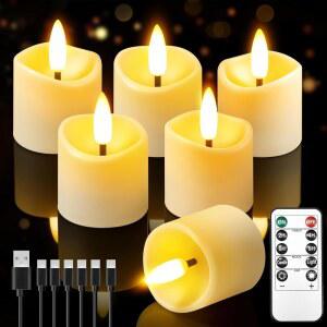 NVJGROP 충전식 불꽃 없는 양초 리모컨 포함 X2 LED 보티브 가짜 깜빡이는 라이트 양초 배터리 결혼식 창문 테이블 데코용 6팩