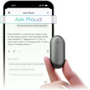 Plaud NotePin 음성 녹음기 AI 앱 제어 노트테이커 전사 및 요약 112개 언어 지원 강의 회의 코스믹 그레이