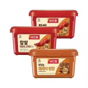 해찬들 찹쌀 태양초 고추장 1kg x2개+재래식된장 1kg x1개