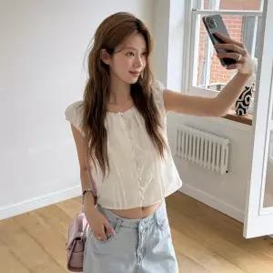 여성 레이스 캡소매 일상용 블라우스